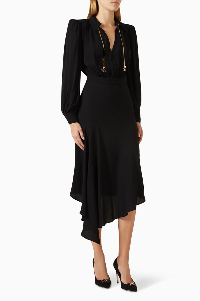 

Asymmetric Shirt Dress in Georgette, Black