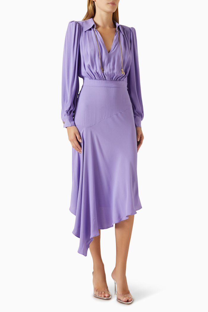 

Asymmetric Shirt Dress in Georgette, Purple