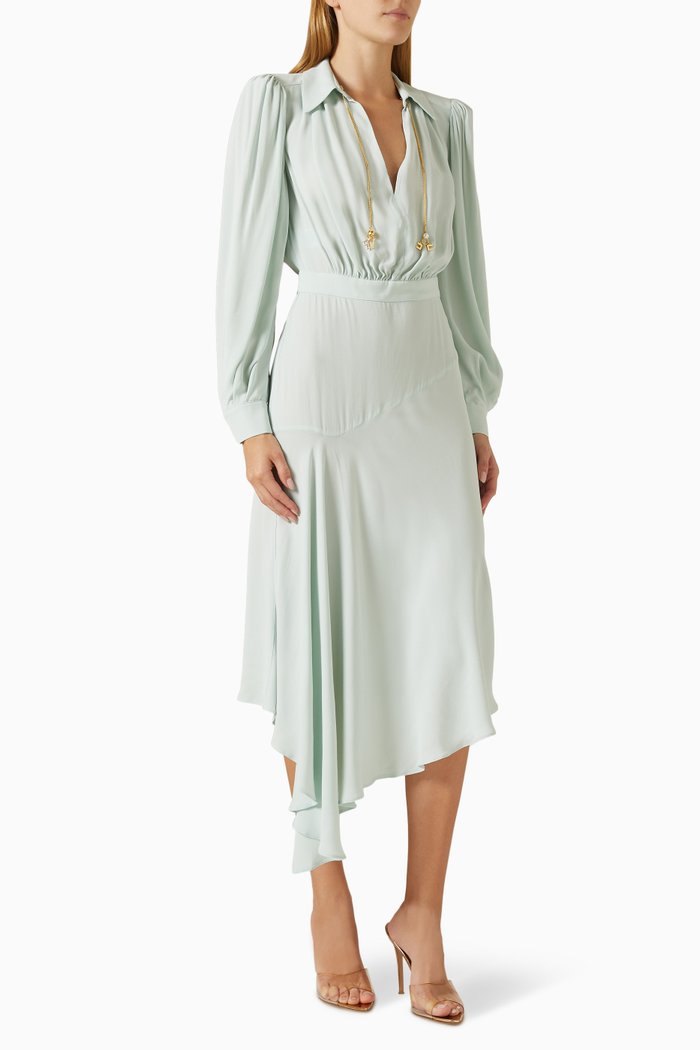 

Asymmetric Shirt Dress in Georgette, Blue