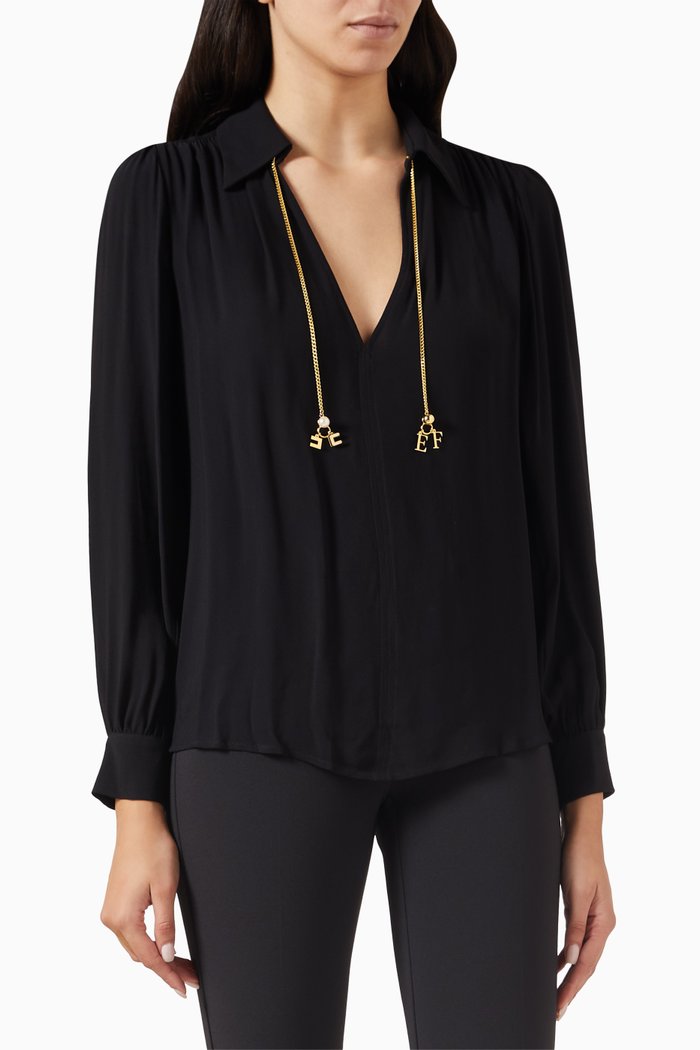 

Logo Chain Blouse in Georgette, Black