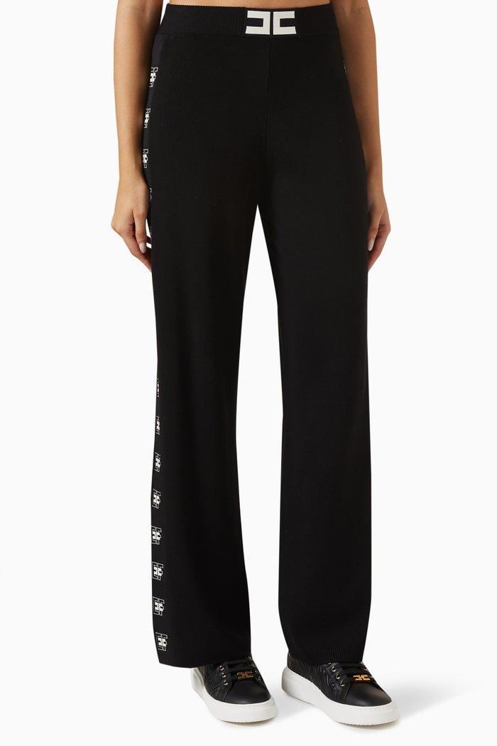 

Logo Band Palazzo Pants in Viscose-knit, Black