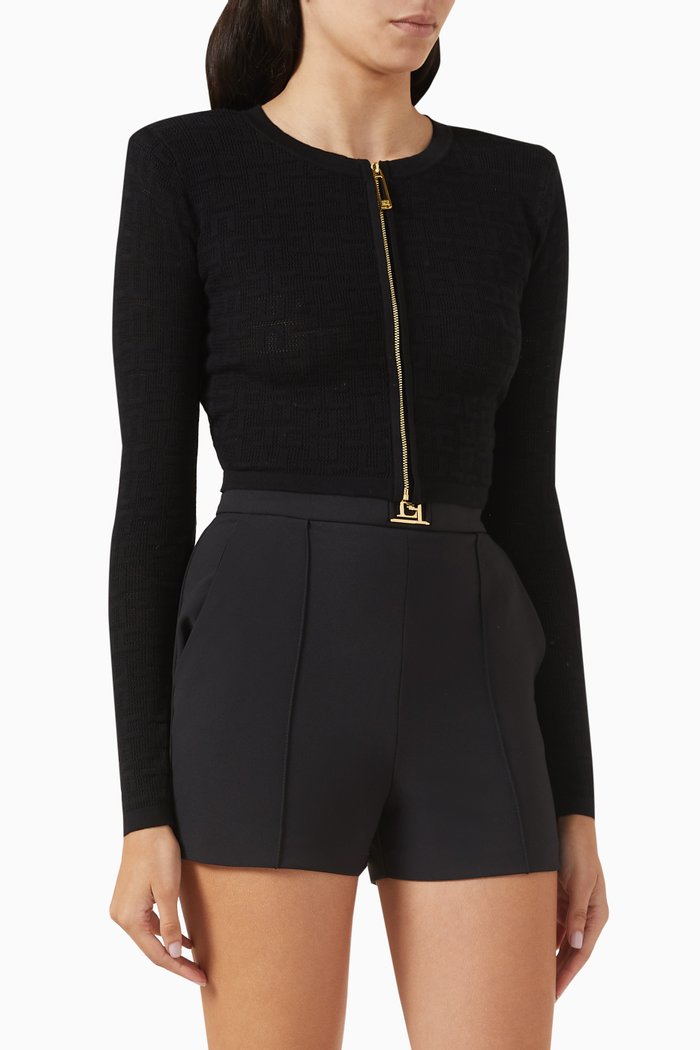 

Openwork Crop Cardigan in Viscose-knit, Black