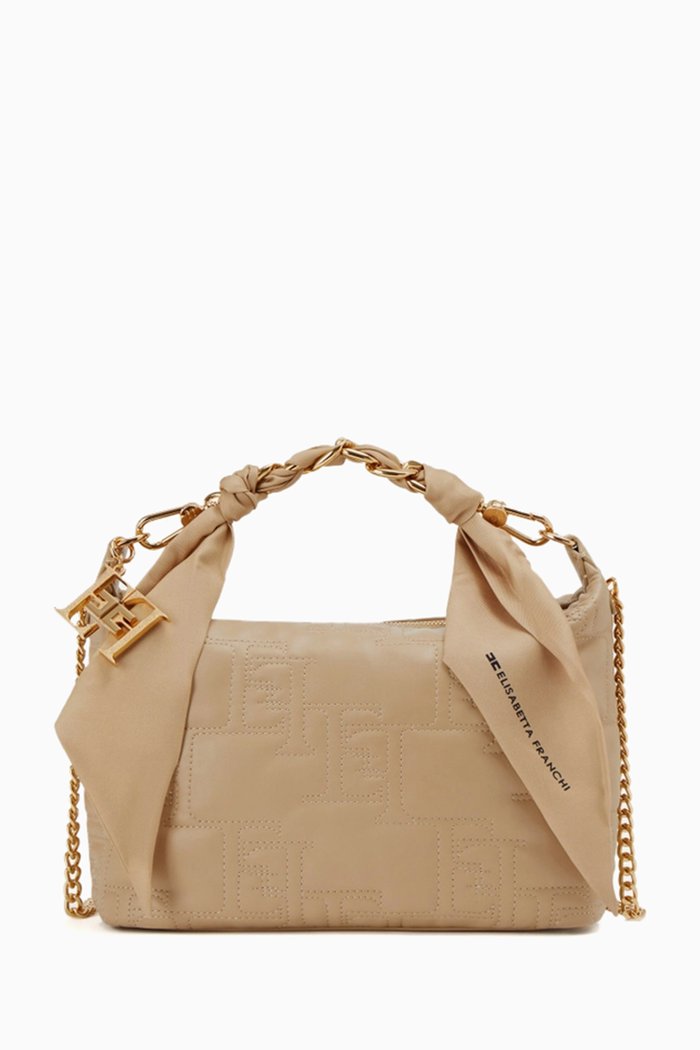 Small Hobo Bag in Leather-effect Fabric, Neutral