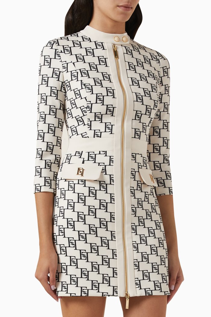 

Logo-print Mini Dress in Stretch-crepe, Neutral