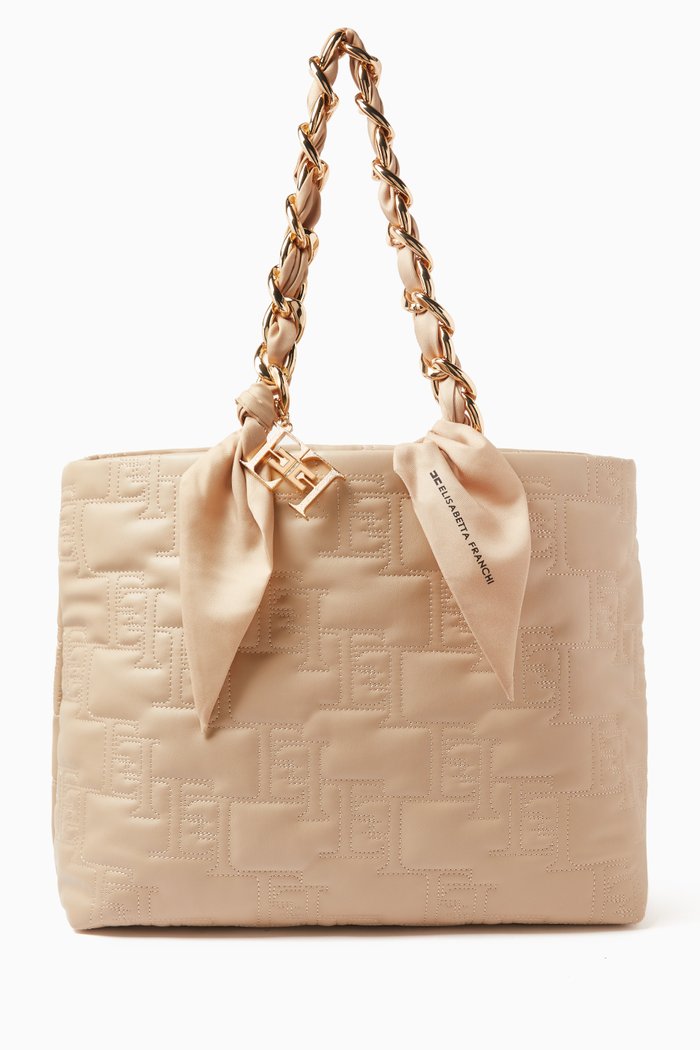 

Large Shopper Bag in Leather-effect Fabric, Neutral