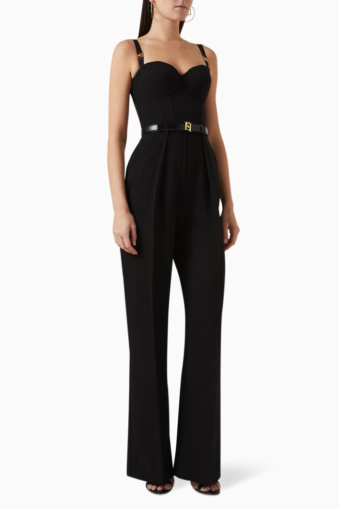 

Bustier Belted Jumpsuit in Crepe, Black
