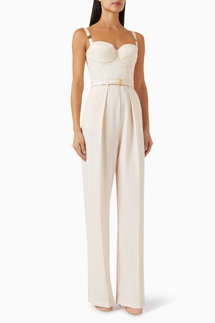

Bustier Belted Jumpsuit in Crepe, Neutral
