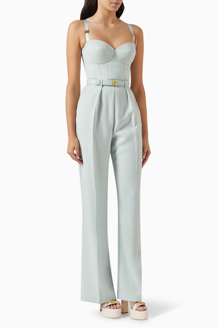 

Bustier Belted Jumpsuit in Crepe, Blue