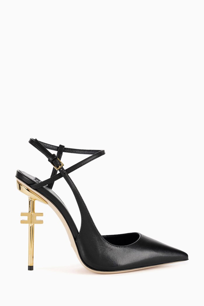 

Logo Heel 105 Slingback Sandals in Leather, Black