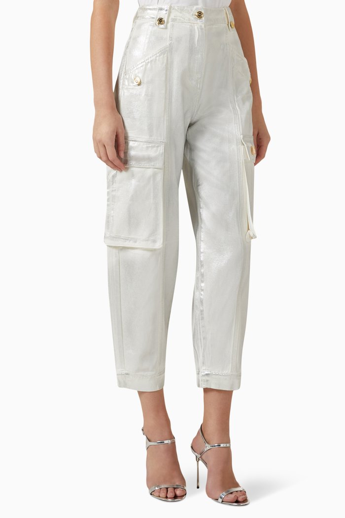 

Cargo Jeans in Laminated Cotton, Silver