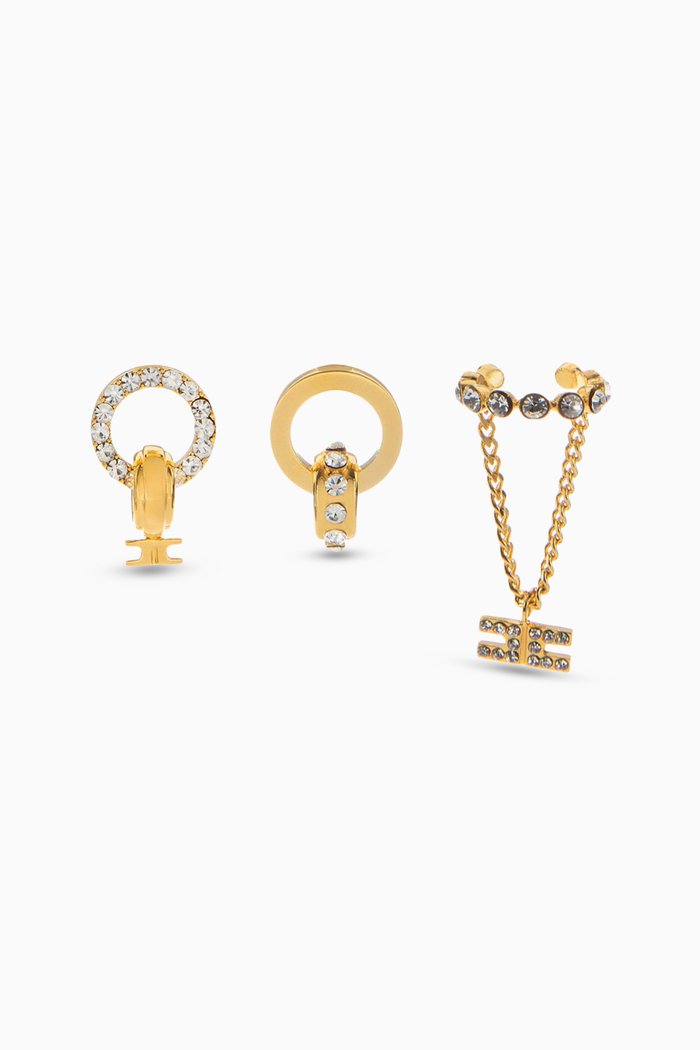 

Circular Rhinestone Earrings, Set of 3, Gold