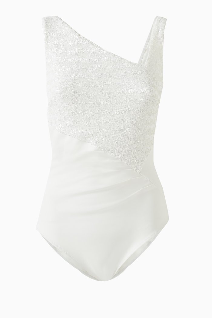 

Wudu Paillettes One-piece Swimsuit, White