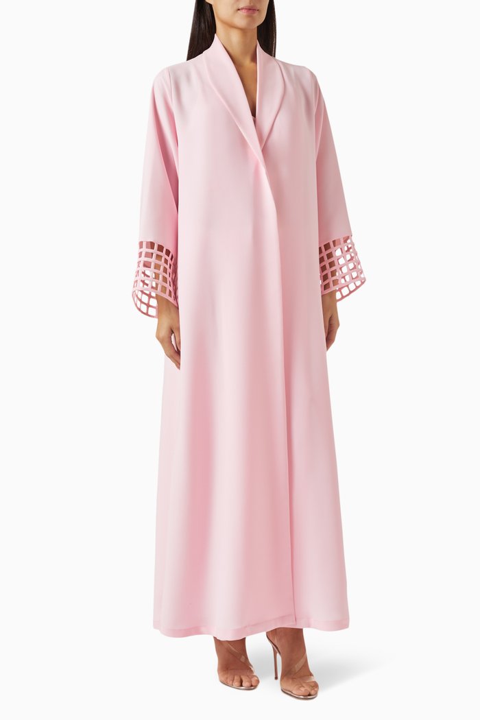 

Zainah Shawl Collar Abaya in Poly-crepe, Pink
