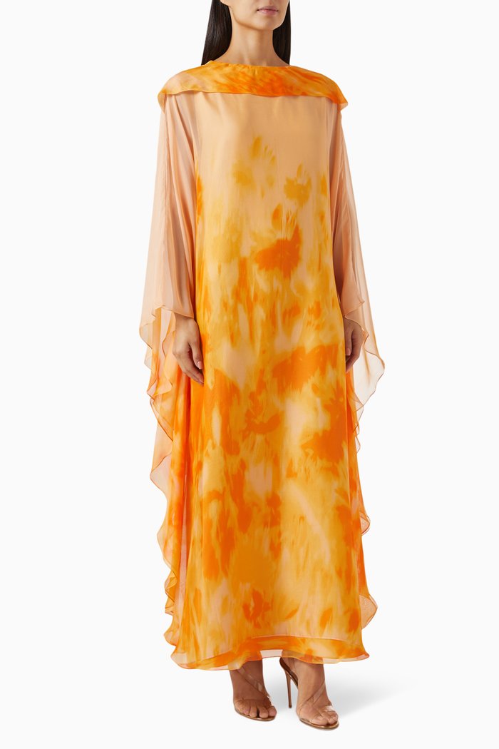 

Printed Kaftan in Chiffon, Multicolour