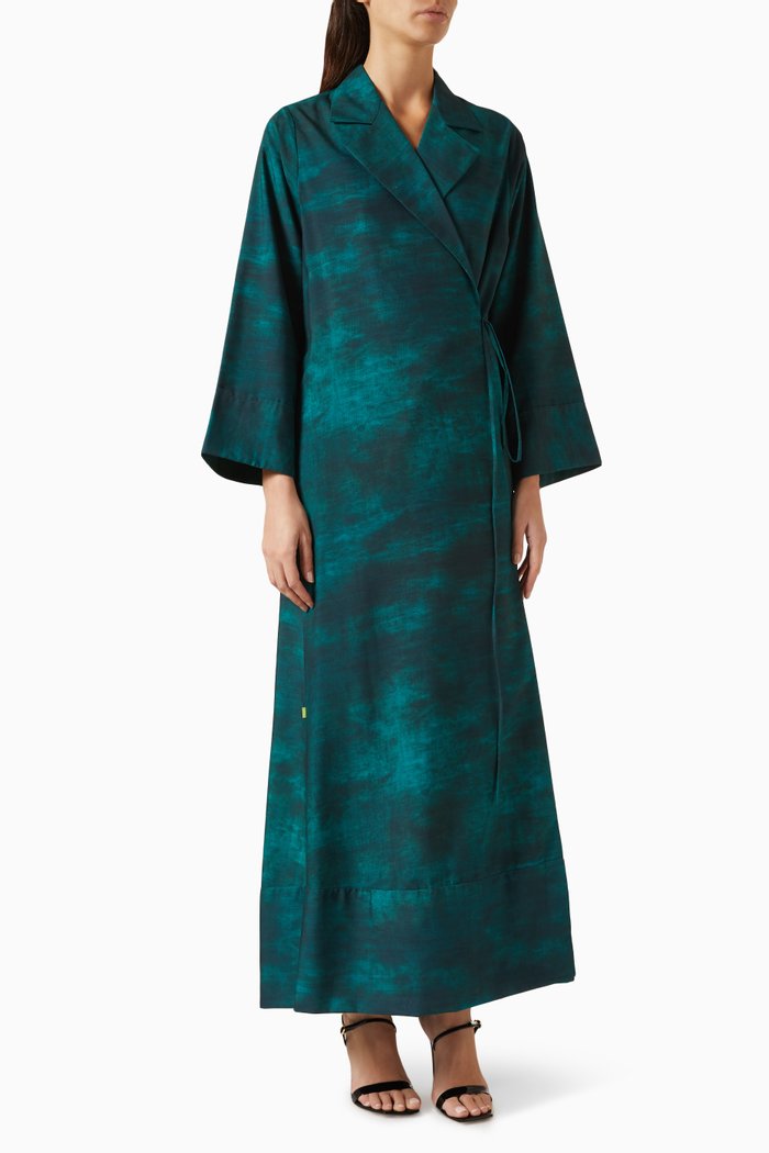 

Notched Collar Abaya in Cotton, Multicolour