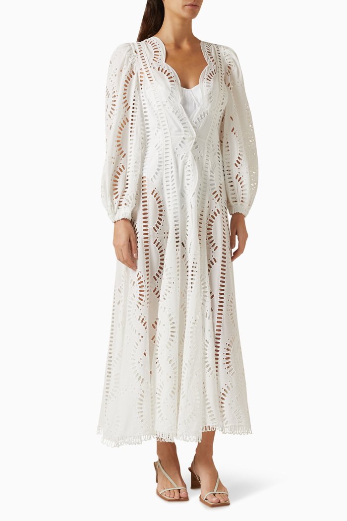 

Kelyk Jacket Eyelet Maxi Dress in Cotton-blend, White