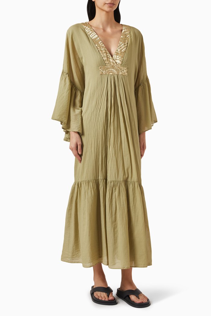 

Cyclades Ruffled Sleeve Mini Dress in Cotton, Green