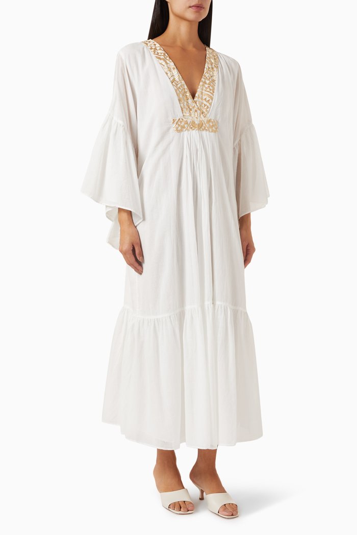 Cyclades Ruffled Sleeve Mini Dress in Cotton, White