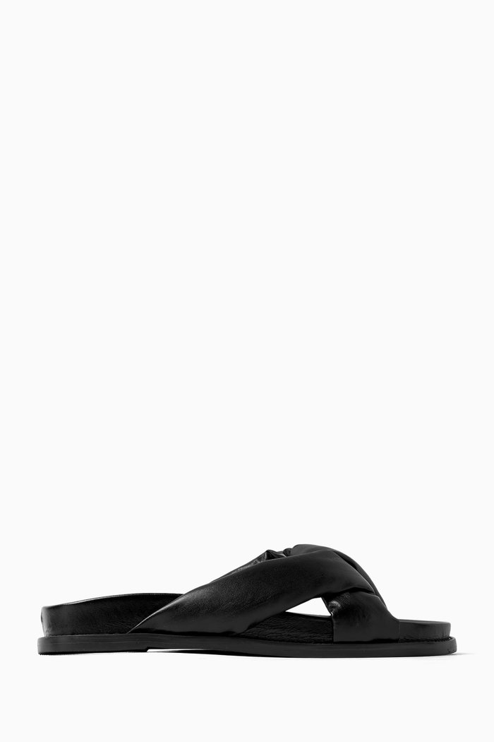 

Puffy Slides in Leather, Black