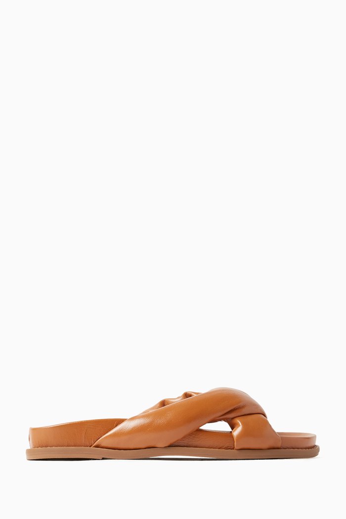 

Puffy Slides in Leather, Brown