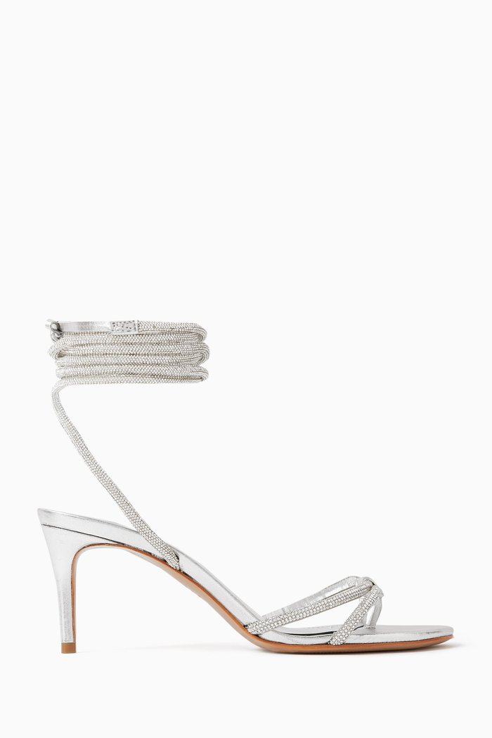 Devon 75 Crystal-embellished Sandals in Metallic-leather, Silver