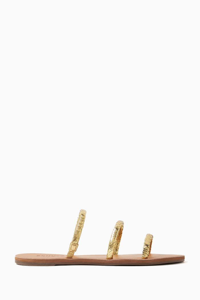 

Strappy Slides in Metallic-leather, Gold
