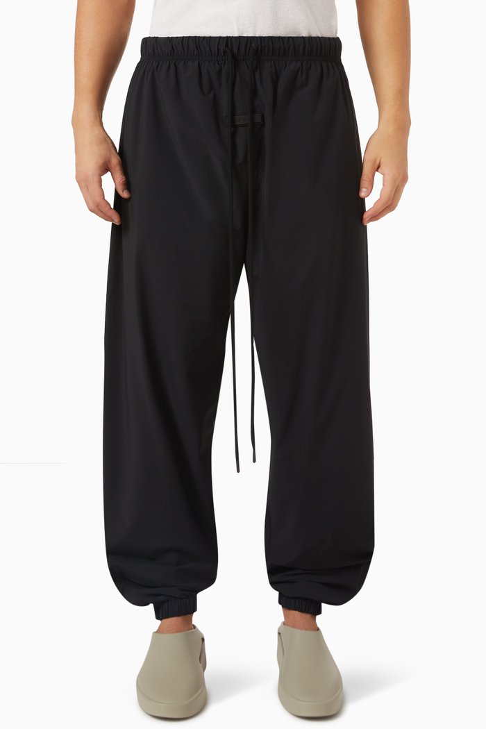 

Drawstring Trackpants in Stretch Woven Nylon, Black