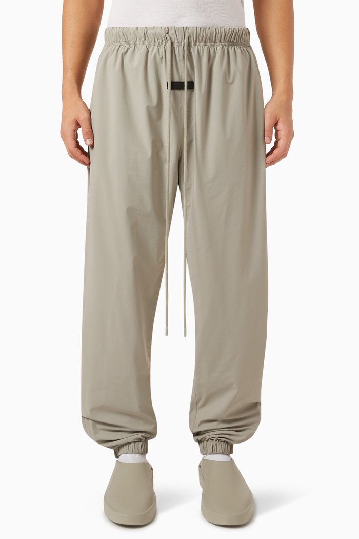 

Drawstring Trackpants in Stretch Woven Nylon, Grey