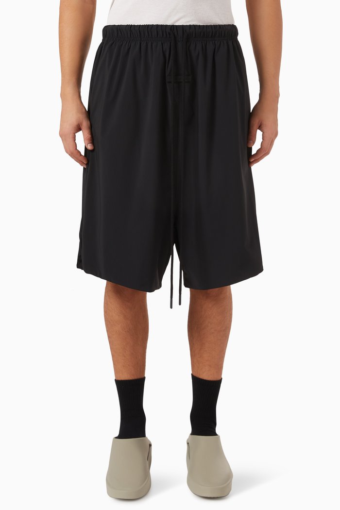 

Relaxed Shorts in Stretch Woven Nylon, Black