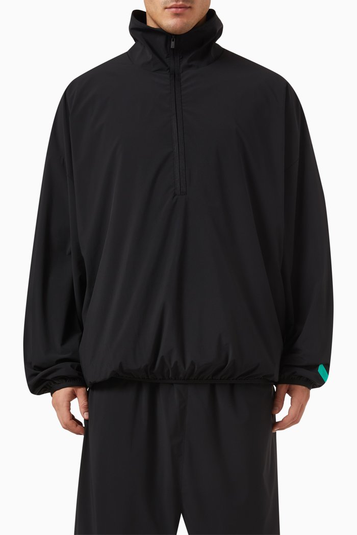 

Half-zip Mockneck Top in Stretch Woven Nylon, Black