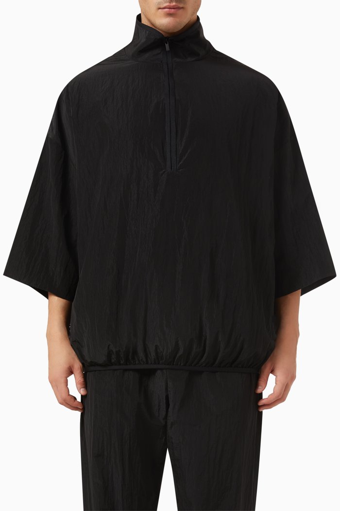 

Half-zip Mockneck Shirt in Crinkle Nylon, Black
