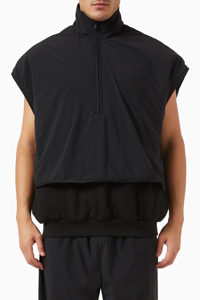 

Mockneck Vest in Stretch-nylon & Fleece, Black