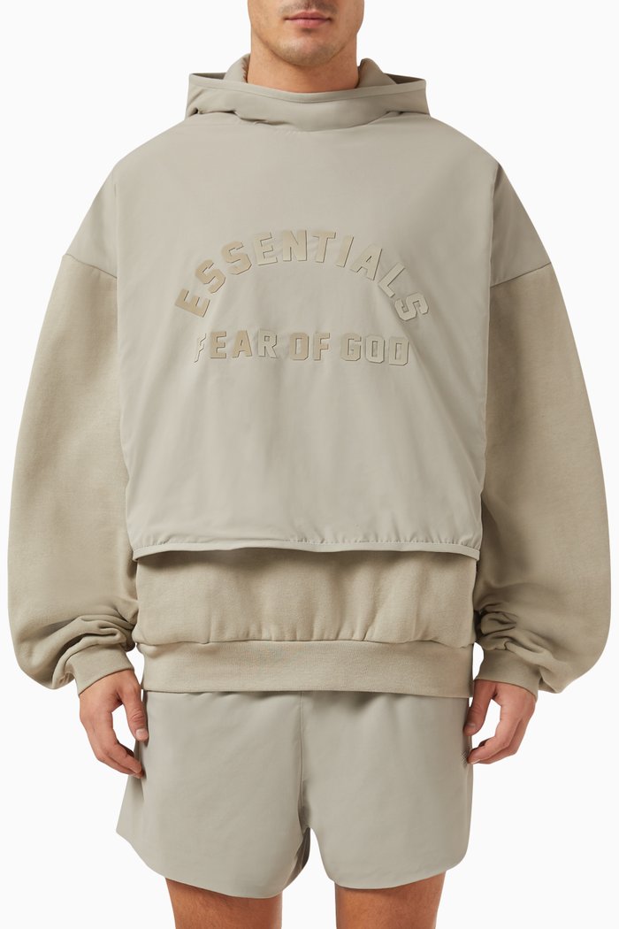 

Layered Hoodie in Stretch-nylon & Fleece, Grey