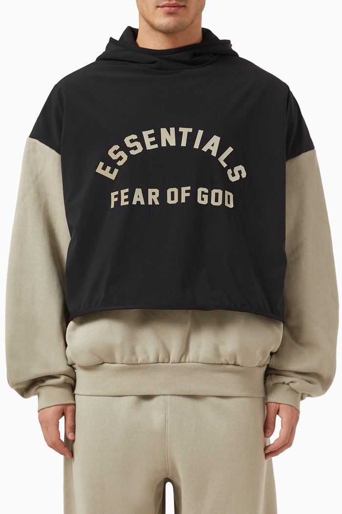 

Layered Hoodie in Stretch-nylon & Fleece, Grey