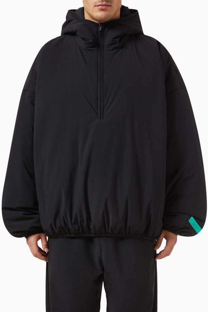 

Half-zip Filled Hoodie in Stretch Woven Nylon, Black