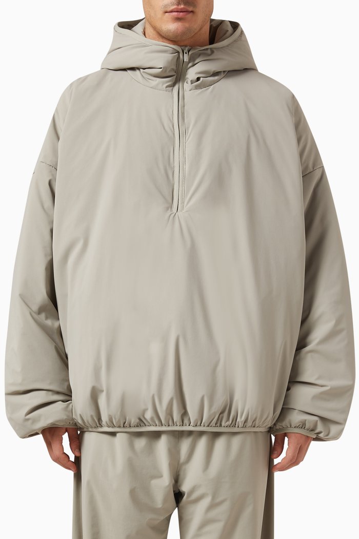 

Half-zip Filled Hoodie in Stretch Woven Nylon, Grey