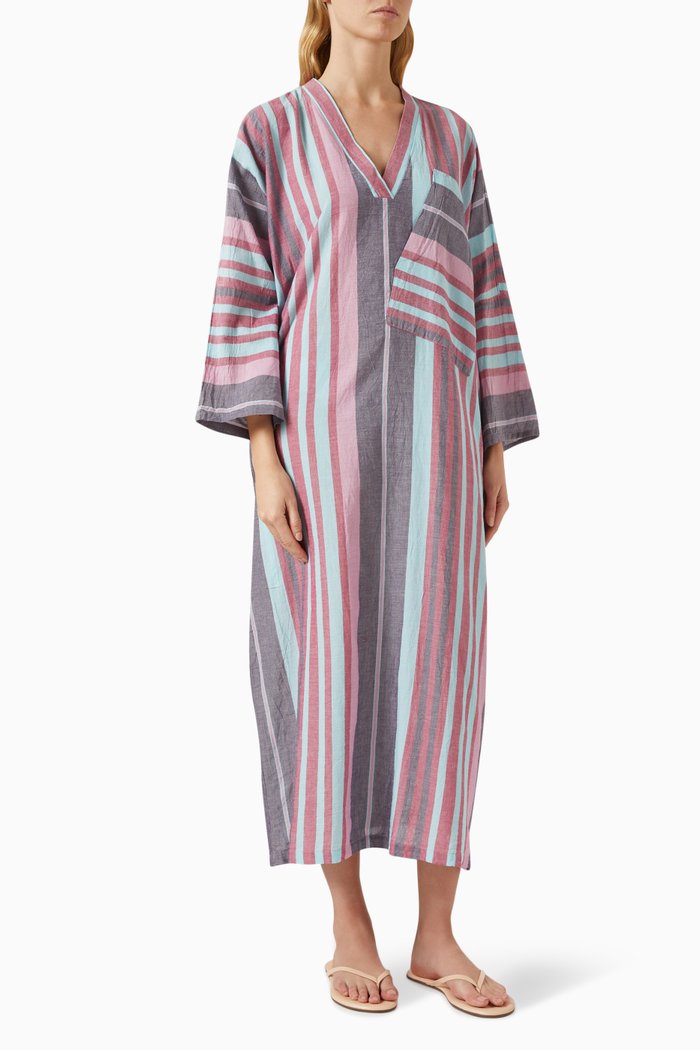 

Striped Maxi Dress in Cotton, Blue