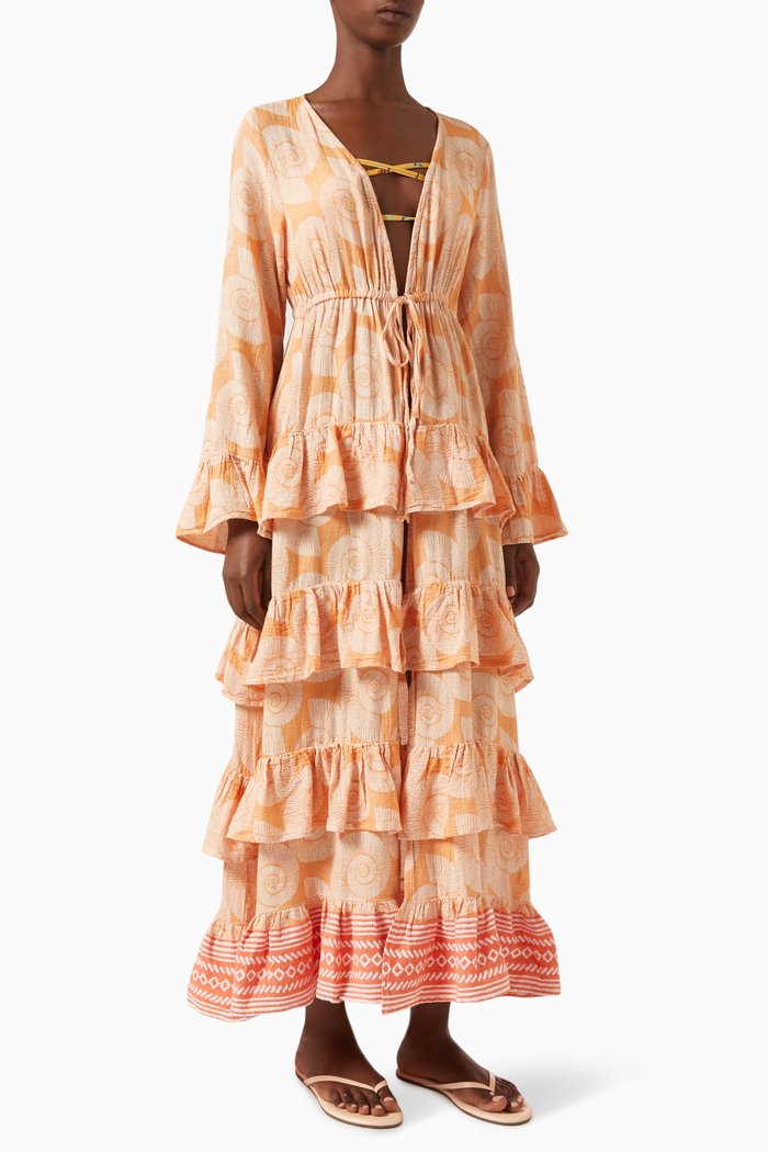 

Zakar Ruffled Kimono in Cotton-blend, Orange