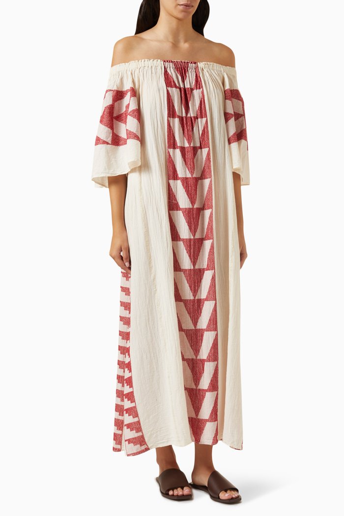 

Zakar Off-shoulder Maxi Dress in Cotton, Multicolour