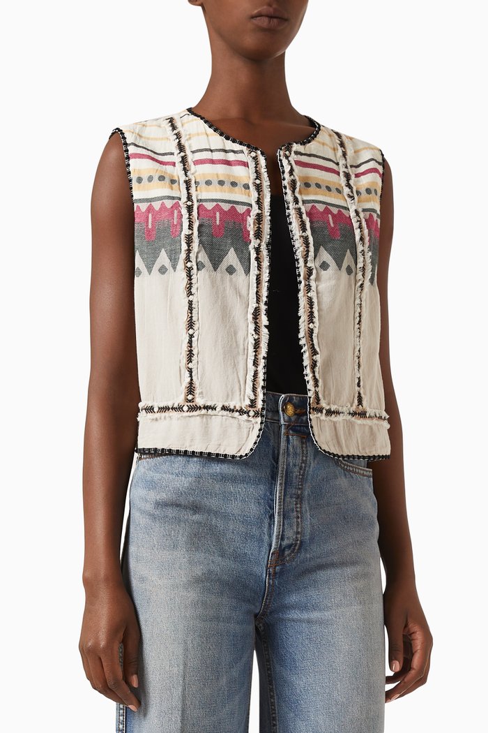 Zakar Printed Vest in Cotton, Multicolour