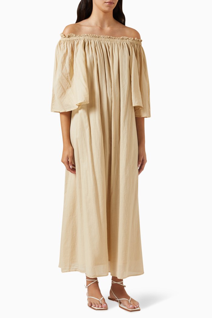 

Off-shoulder Maxi Dress in Cotton, Neutral