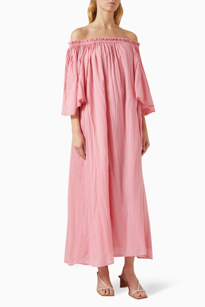 

Off-shoulder Maxi Dress in Cotton, Pink