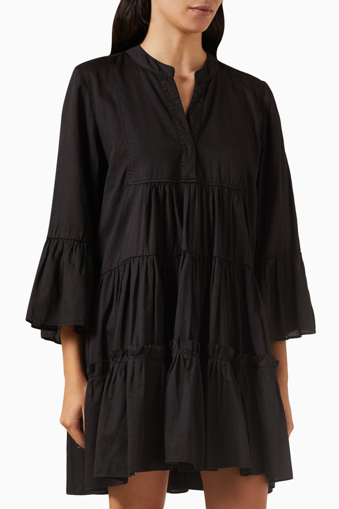 Tiered Mini Dress in Cotton, Black