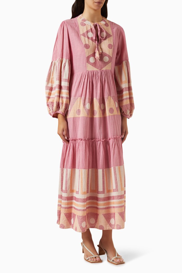 

Zakar Printed Maxi Dress in Cotton, Pink