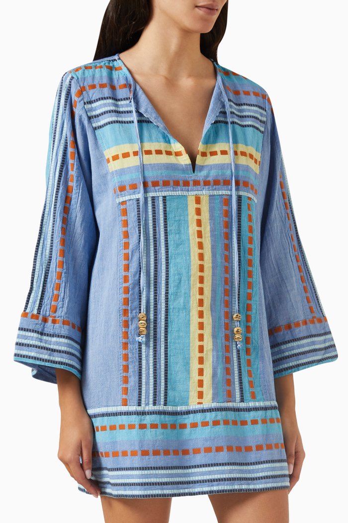 Zakar Tunic Mini Dress in Cotton, Blue