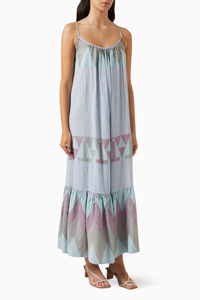 Zakar Printed Maxi Dress in Cotton, Blue