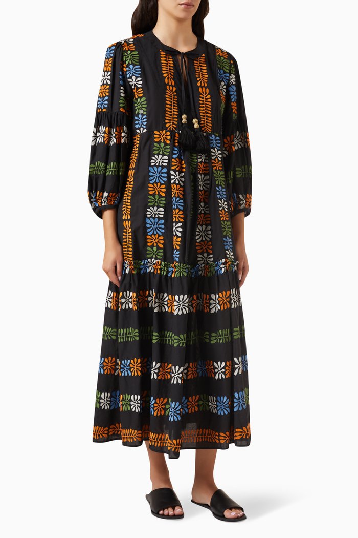 

Embroidered Maxi Dress in Cotton-blend, Multicolour