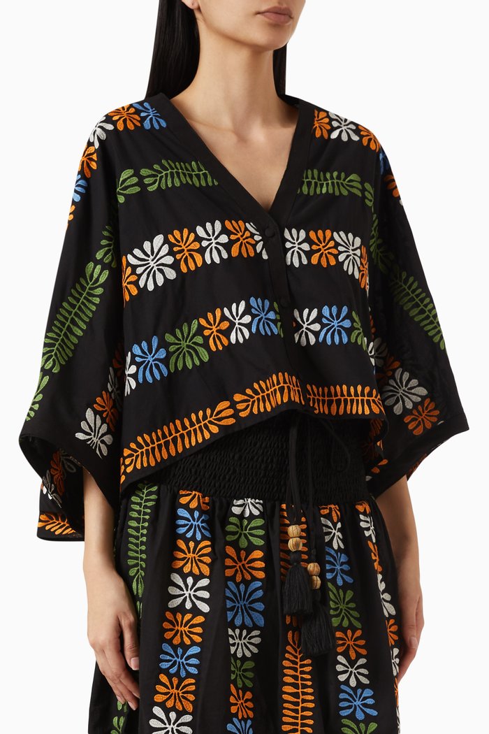

Embroidered Shirt Top in Cotton-blend, Multicolour