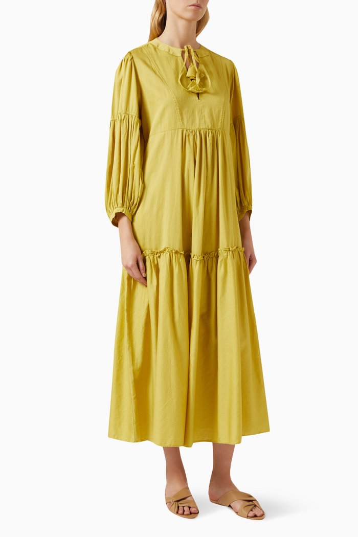 

Flared Maxi Dress in Cotton, Yellow