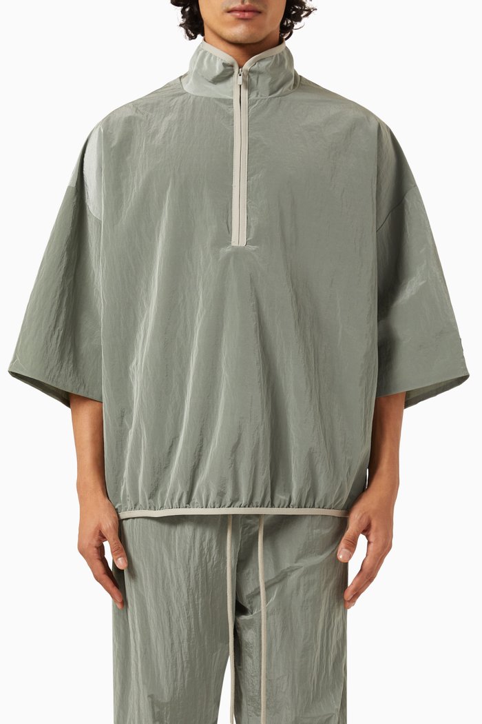 

Half-zip Mockneck Shirt in Crinkle Nylon, Grey